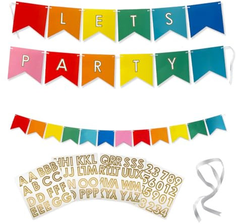 Customisable Banner – 2.5 Metre Rainbow Flag Recyclable Paper Bunting with Letter and Number Stickers for Personalised Event & Party Decoration