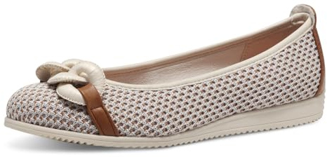 MARCO TOZZI Women's Ballet Flats Round Lace Elegant, Cream Comb, 7 UK