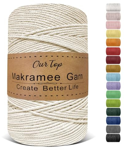 OurTop Hilo Macrame, 3mm x 500m Cuerda Macrame de 4 Hilos Cordon Macrame Hilo de Macramé para Manualidades, Colgar de La Pared, Decoración Bohemia, Natural