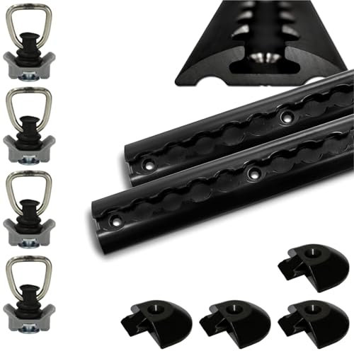 Airlineschiene robust halbrund schwarz 2X 1,0 Meter mit 4 Zurrösen und 4 Endkappen, Alu Zurrschiene Black line, hohe Stabilität und Langlebigkeit, für Anhänger, PKW, LKW, Camper, Wohnmobil