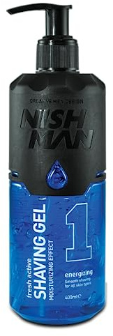 Nishman Transparent Shaving Gel with Pump for Men, Women, 400 ml | Moisturizing and Smooth Shaving Experience (No.1 Energizing)