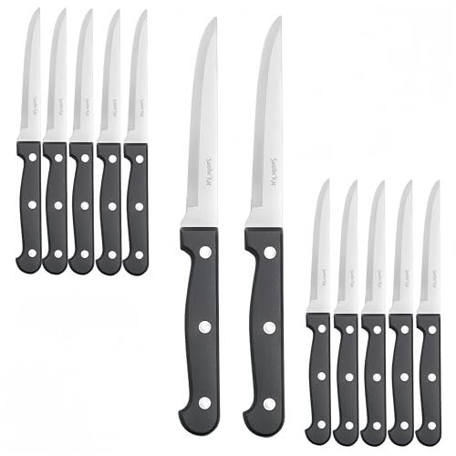 SanheKit Steakmesser-Set, 12/36-teilig, Edelstahl mit hohem Kohlenstoffgehalt,Full-Tang-Design, Griff aus Kunststoff, gezacktes Fleischmesser, scharfe Tafelmesser,Mehrteiliges Set (12 PCS SET)