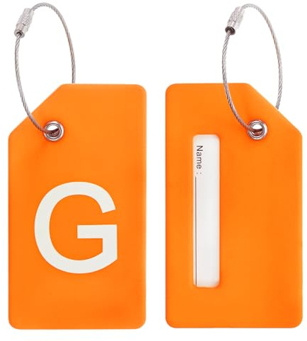 PATIKIL Initial Luggage Tags, 2 Pcs Silicone Suitcase Tag Identifier ID Card Holder Unique Luggage Name Tags with Stainless Steel Loop, Letter G, Orange