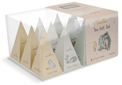 Charbrew Winnie Classic Tea Pyramid Assortment Gift Box - 12 Teabags 4 Blends Including Afternoon Tea, Earl Grey, English Breakfast & Chai Set