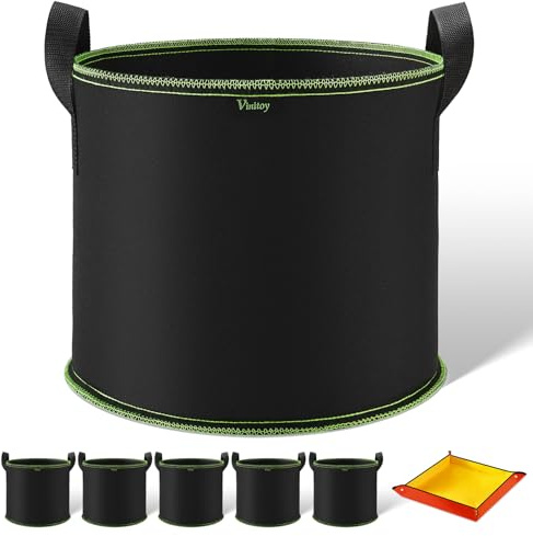 Vinitoy Grow Bags, 5 Pack 7 Gallon Reusable Plant Bags with Nylon Handles, Heavy Duty Thickened Nonwoven Fabric Pots with Gardening Mat for Vegetables, Potatos, Tomatoes and Fruits, 27L