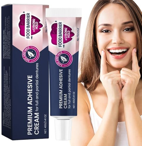 Secure Denture Glue, Denture Adhesive, 40g Denture Cream for Secure Hold, Adhesive Cream for Refits and Tightens Loose Dentures, Denture Fixing Adhesive, All-Day Strong Hold, Teeth Care