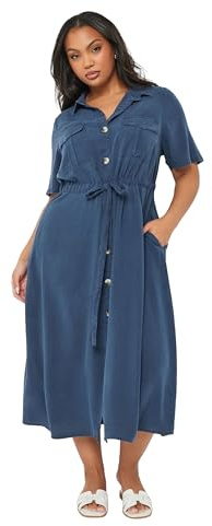 Yours Curve Tie Waist Chambray Shirt Dress - Women's - Plus Size Curve Blue