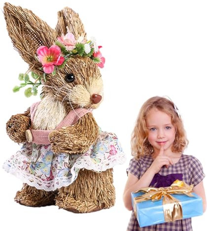 Figuras de Conejito de Paja, Conejo de Pascua, decoración de Pascua, de Conejito de Paja Hecho a Mano, Estatua de de Paja, Figuras de Tejido de Paja, Conejos coleccionables para Estudio, Patio, jardí