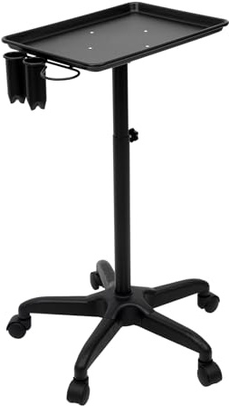 soudesileim Salongvagnar med stödstång, bricka 43 x 55 cm, maximal lastkapacitet 10 kg, justerbar höjd 64–106 cm, salongsvagn, frisörvagn för hårstyling (svart)