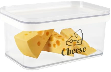 Gzsekken Airtight Cheese Container for Fridge - Storage Box With Lid for Cream Chunks, Clear Dish, Bacon Saver - BPA-Free Plastic Holder