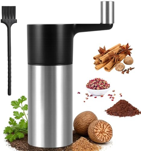 BIZOI Moulin à Noix de Muscade en Acier Inoxydable, Moulin à Noix de Muscade avec Récipient de Conservation, moulin à noix de Muscade avec Manivelle Rangement pour 3 Noix pour Cuisine, Restaurant
