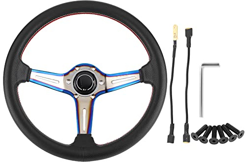 Volante de carreras estilo NARDI 350 mm 14 pulgadas Cuero perforado negro 6 pernos Medio plato Reemplazo de volante universal para autos deportivos Vehículos de alto rendimiento