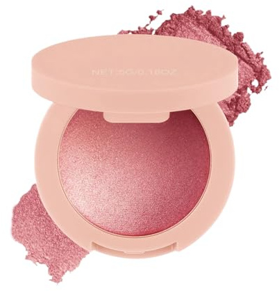 Rubor En Polvo Rosa - Maquillaje Facial Brillante De 5 G, Rubor De Larga Duración Altamente Pigmentado | Cosméticos Para Construir Para Mujeres, Niñas, Viajes, Bodas, Ocasiones Especiales, Gl
