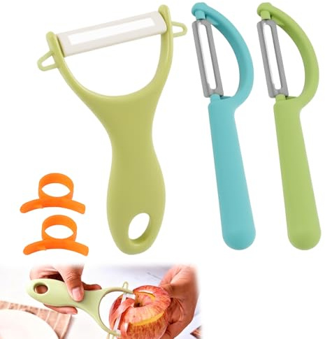 Juego de 5 Peladores Cerámicos Multifuncionales,para Adultos,Pelador de Frutas y Verduras en Forma de Y, Afilados y No Corrosivos, Livianos, Diseño Ergonómico en Colores Verde y Azul