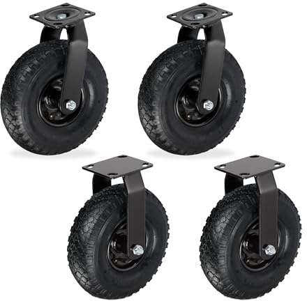 Relaxdays 2 x bockhjul 2 x hjul set, luftdriven tung lasthjul 3,00 – 4, transporthjul platta 120 kg, svart
