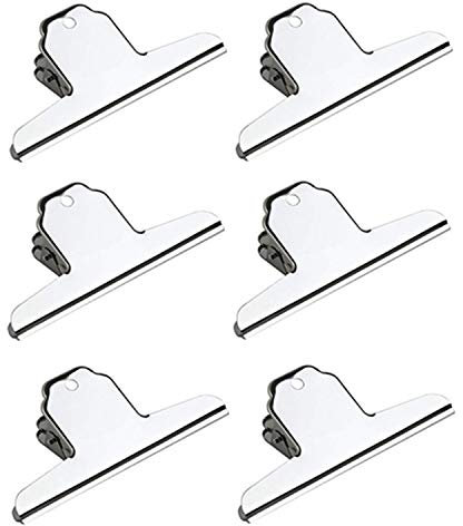 XMHF Grande pince bouledogue en acier inoxydable argenté pour classeurs à billets et sacs alimentaires en métal pour la maison, le bureau, les fournitures scolaires 6inch / 8145