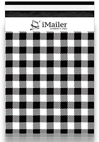 100 Count - 12 x 15.5 inch, Poly Mailer Black Gingham Plaid Package Envelope, Mailing Shipping Bags with Self Seal Strip