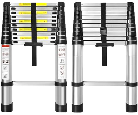 WFLNHB 10.5 FT Telescoping Ladder One Button Retraction Aluminum Extension Ladder Collapsible Suitable for Outdoor or Indoor