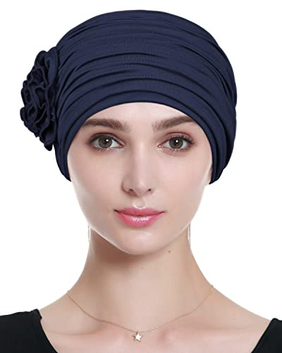 Alnorm Copricapo per chemioterapia Abbigliamento da giorno confortevole per donne calve con capelli sottili Blu navy