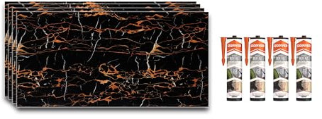 IZODEKOR Marble Effect Wall Panels – 4 Pack (120x60 cm) with 4X Adhesive Sealants – Waterproof PVC Cladding for Bathroom, Kitchen, and Bedroom – Dragon Design – Tile Alternative for Shower Walls