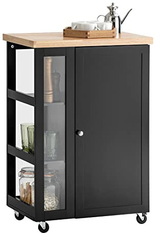 SoBuy Küchenwagen zum Rollen Servierwagen Beistellwagen Rollwagen mit 3 Ablagefächern Rollwagen Für Küche, Wohnzimmer, Esszimmer Schwarz BHT ca. 60x90x40cm FKW75-SCH