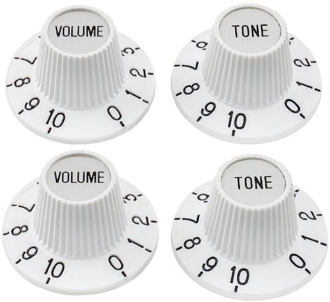 Musiclily Pro Fein 24 Splines Potiknopf Witch Hat Tone Volume Knobs für E-Gitarre Bass Verstärker Effektpedal, Weiß/Silber (2T2V Set)