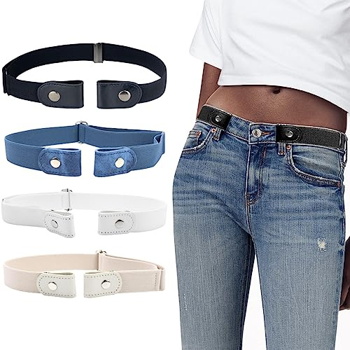 SJBAUTYO 4 Pezzi Cintura Elastica Senza Fibbia,Cintura Elastica Invisibile, Unisex,Cintura Senza Fibbia Regolabile Sgancio Rapido,Senza Restrizioni per Jeans Vestito Pantaloni Gonne