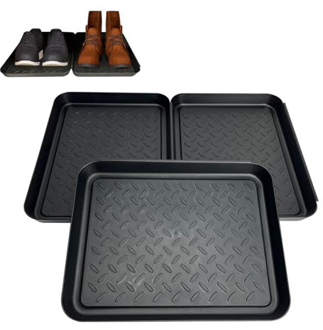 Bretoes 3-Piece Drip Shoe Tray, Washable Plastic Pad, used for Indoor & Outdoor Flooring, Shoe Cabinet & Wardrobe Protection, Pet Food Mat, Garden Tray, Sink Drip Tray (35 × 27.5 cm, Black)