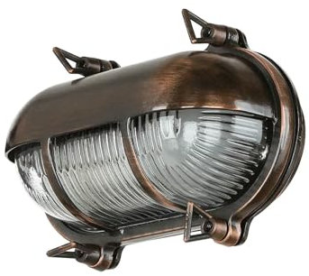 Licht-Erlebnisse Außenleuchte Messing Glas in Kupfer Antik IP64 Haus Terrasse B:21 cm E27 Maritim geriffelt nostalgische Wandlampe Außen SKIATHOS