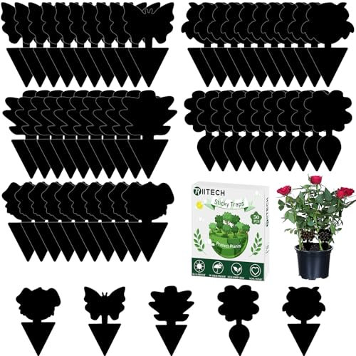 Fruit Fly Traps, TRIITECH 50 Pack Sticky Fly Traps, Plant Fly Stickers, Sticky Bug Traps for Indoor and Outdoor(Black)