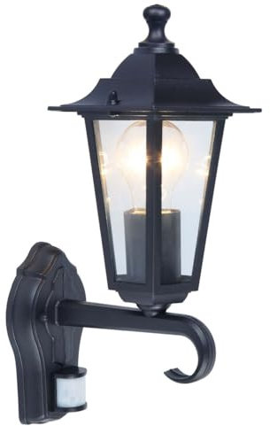 firstchoicelighting Black Lantern Style Outdoor Security Light, PIR Motion Sensor Porch IP44 Wall Light
