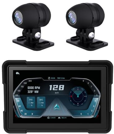 Asixxsix Motorcycle Navigator, 5 IPS Touch Screen Motorcycle GPS Wireless Carplay Android Auto with 5G Dual Bluetooth, Dual 1080P Cameras, IPX7 Waterproof Portable Carplay for Motorbike