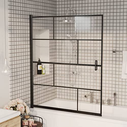 Tidyard Cabine de Douche ESG 116x140 cm Noir, Pare-Baignoire Paroi de Douche, Écran de Douche Fermeture de Baignoire Mur Panneau de Douche pour Salle de Bain