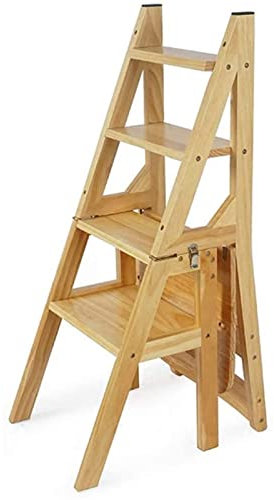 Tritthocker aus Holz, klappbarer Tritthocker, tragbarer Leiterstuhl, Hocker, multifunktionaler Trittleiter-Treppenstuhl für die Heimbibliothek, 4 Stufen, Schrank-Tritthocker für Schlafzimmer