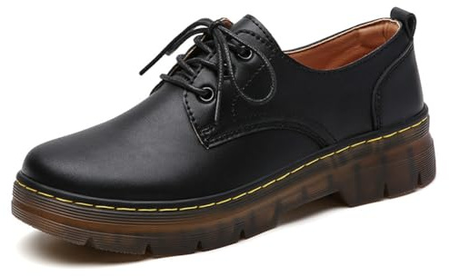 Women's Chunky Oxfords Round Toe Lace Up Brogues Shoes Non Slip Leather Shoes for Business Casual Work（Black 38）