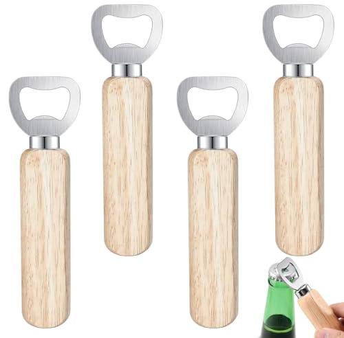 Decapsuleur Biere Bios, 4 pièces Décapsuleur Biere Manuel, Ouvre Bouteille Décapsuleurs en Acier Inoxydable Avec Poignée En Bois Cadeau Pour Bar Maison Cuisine Homme