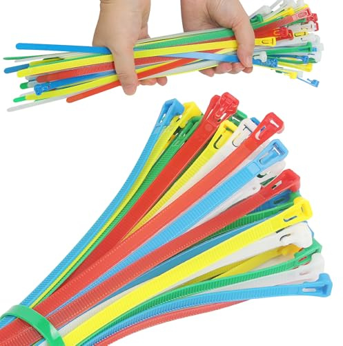 100 Stück Extra Stark Nylon-Kabelbinder 300 x 8 mm, Bunte UV-Beständige Kunststoff-Kabelbinder mit 50 Lbs Zugfestigkeit für Home Office und Garten