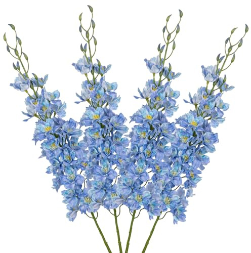 Briful 4PCS Artificial Delphinium Flowers 37 Tall Artifical Flowers Long Stem for Tall Vase, Blue Silk Delphinium Fake Flowers Stems Floral Arrangement Wedding Garden Decor