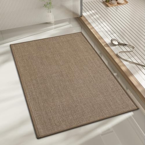chakme Bathroom Rugs Mat 24x17, Ultra Thin Non Slip Bath Mat Small Quick Dry Absorbent Bath Mat for Bathroom Floor, (Dark Beige, 24x17)