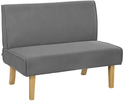 HOMCOM 2 Sitzer Sofa, Couch mit Cord-Optik, Holzbeine, Gepolsterter Polstersofa, Doppelsofa für Schlafzimmer, Wohnzimmer, 110 x 62 x 85 cm, Grau