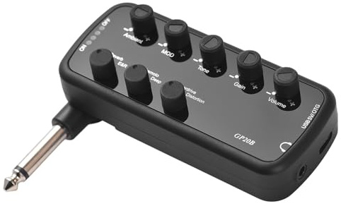 RiToEasysports Gitarrförstärkare Mini Amp Portable Hörlurar Basförstärkare Plug and Play for Electric Bass, 3 Inbyggda Högtalar Simuleringar för Musiker och Artister (Bas)