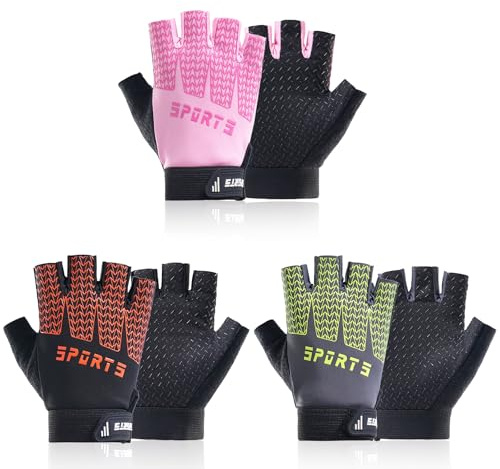 aifitbre 3 Pairs Kids Cycling Gloves - Half Finger Bike Gloves for Kids High Elasticity Breathable Non-Slip with Sweat Towel for Cycling Riding Biking