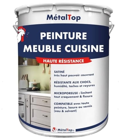 Metaltop - Peinture Meuble Cuisine - Blanc pur - RAL 9010-1 L - Offre une résistance optimale à la chaleur, aux taches de graisse et à l'humidité ambiante
