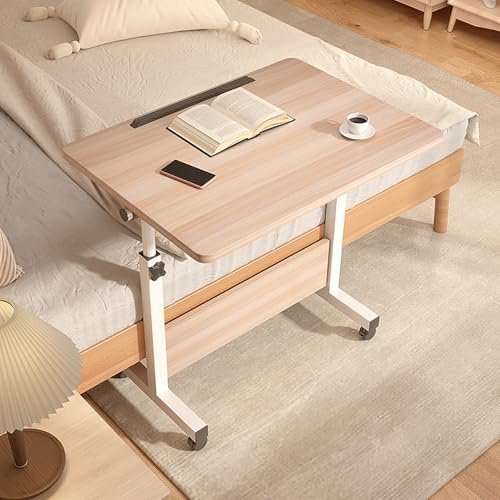 Escritorio para portátil con ruedas y altura ajustable e inclinable, mesa plegable portátil para sofá y cama, color madera, 60 x 40 cm, estación de trabajo compacta con ruedas para oficina en casa