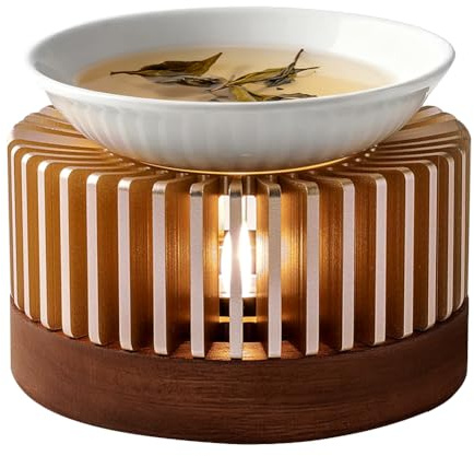 FARYODI Lampada profumata per oli essenziali, lampada profumata tealight con portacandela in ceramica/bambù, per spa, yoga, casa, decorazione, Halloween, Natale