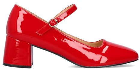 Andrés Machado AM6010 - Décolleté Mary Jane in Vernice con Cinturino - Scarpe con Tacco Largo Donna - Colore Rosso EU 45