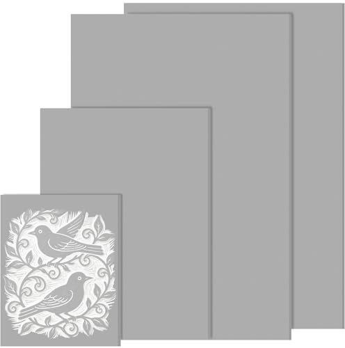 chuanhylis 4 Piezas Placa de Linóleo, 2A4+1A5+1A6 Linóleo Grabado, Caucho PVC Goma Grabado, Plancha Grabados Linoleos para Tallado de Precisión, Manualidades DIY y Sellos (Gris)