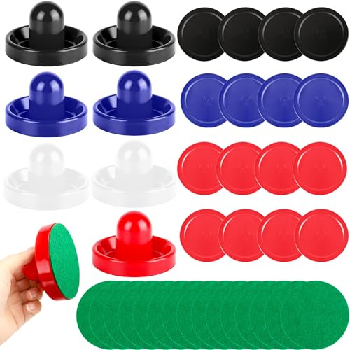 40 Pcs Air Hockey Pushers and Pucks Set Air Hockey Paddles with Felt Bottoms for Indoor Game Tables