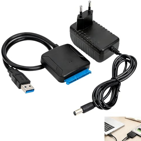 Câble Adaptateur SATA vers USB 3.0, Convertisseur SATA USB, pour Disque Dur Externe HDD/SSD 2,5 et 3,5, avec Alimentation 12V/2A, Vitesse de Transfert Rapide Jusqu'à 5 Gbps, Compatible UASP, pour PC