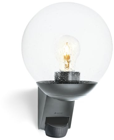 Steinel Vägglampa utomhus L 595 S antracit, 180° rörelsesensor | E27-fattning, utomhusbelysning husvägg, utomhuslampa kula glas, IP44